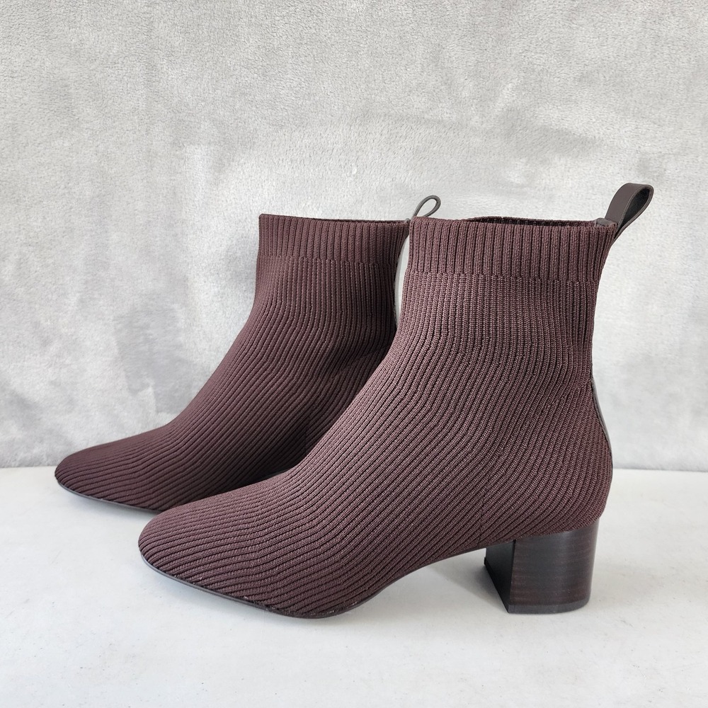 Everlane Boots Womens Size 9 The Glove Dark Brown Block Heel Ribbed Reknit Sock - Picture 3 of 14